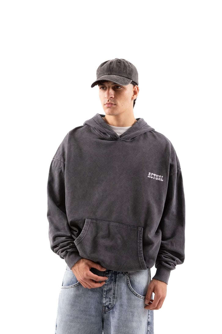 Actual Baskılı Acid Wash Oversize Hoodie