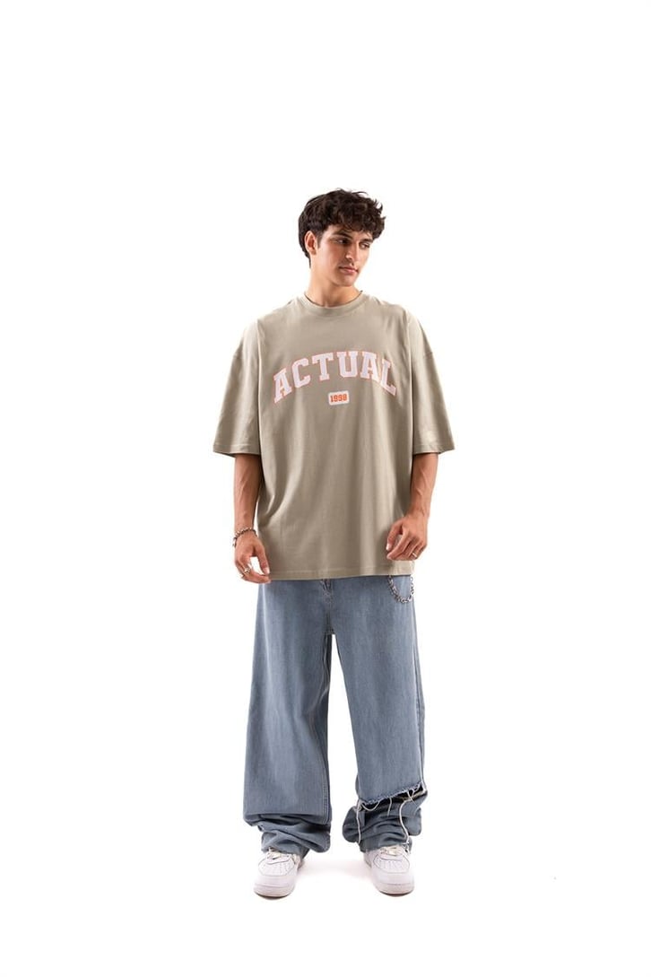 Actual Baskılı Haki Oversize Tshirt