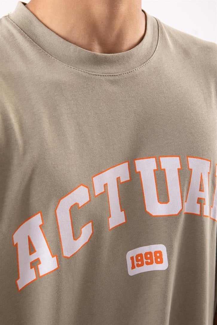 Actual Baskılı Haki Oversize Tshirt