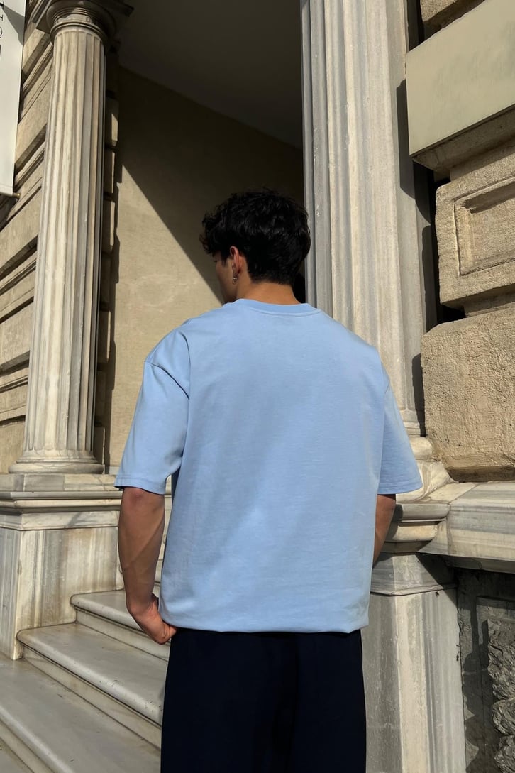 Actual Baskılı Mavi Oversize Tişört