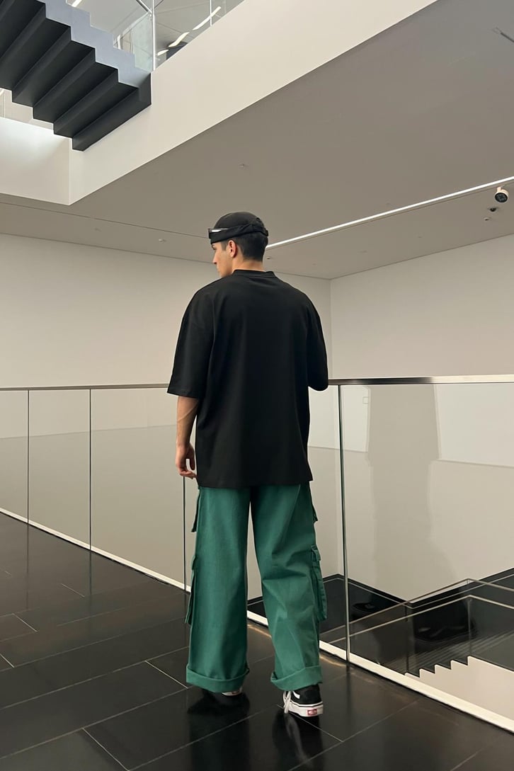 Actual Baskılı Siyah Oversize Tshirt