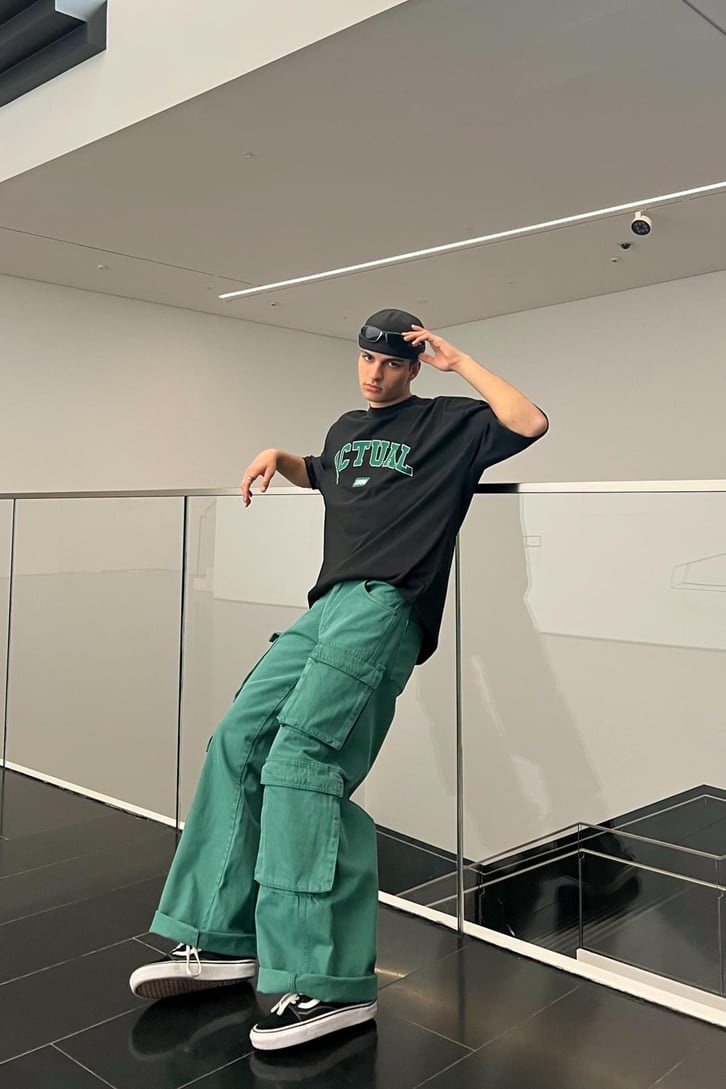 Actual Baskılı Siyah Oversize Tshirt