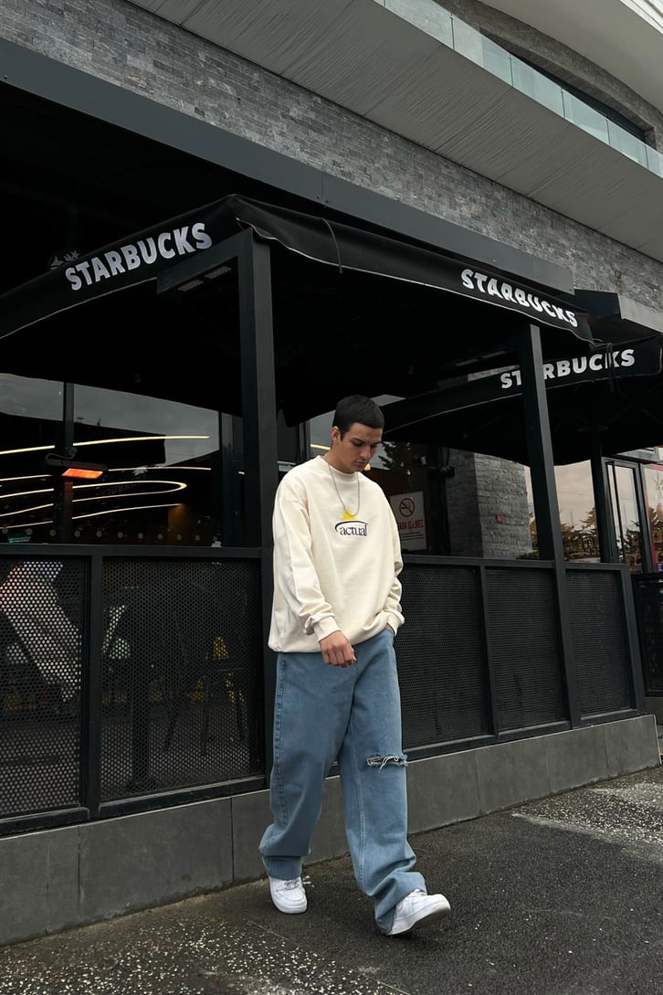 Actual Baskılı Taş Rengi Oversize Sweatshirt
