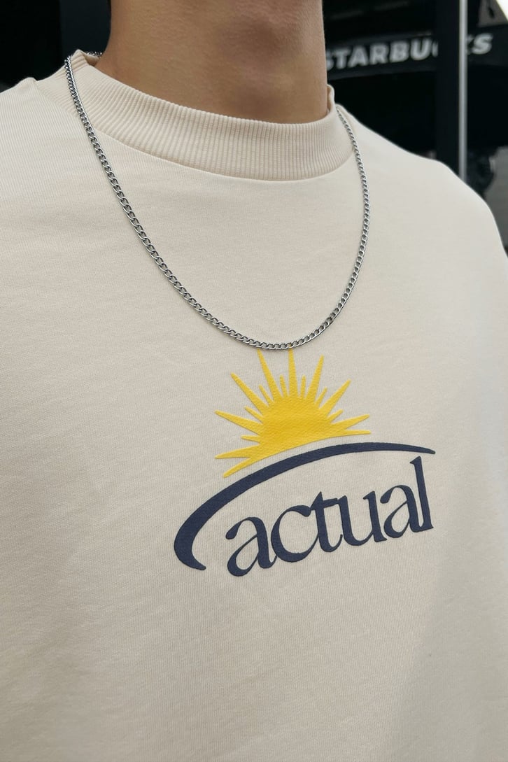 Actual Baskılı Taş Rengi Oversize Sweatshirt