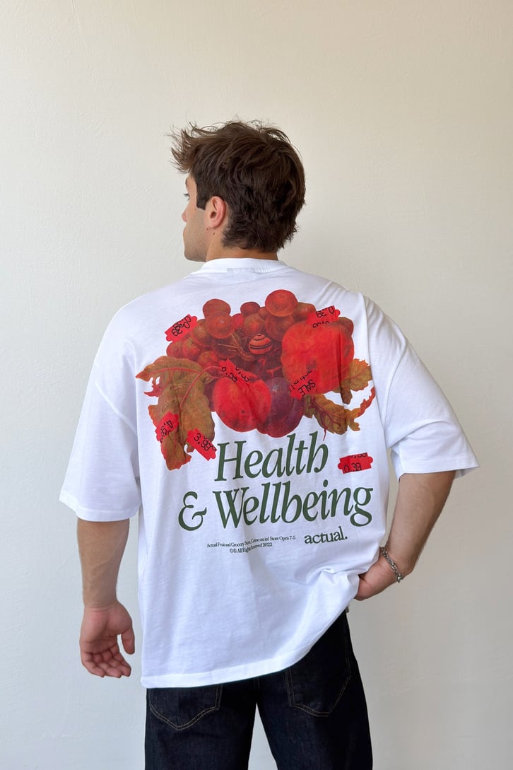 Actual Grocery Baskılı Beyaz Oversize Tshirt