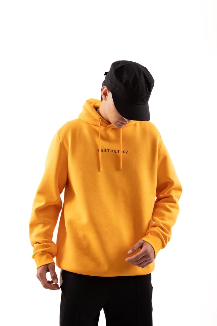 Aest Baskılı Hardal Oversize Hoodie