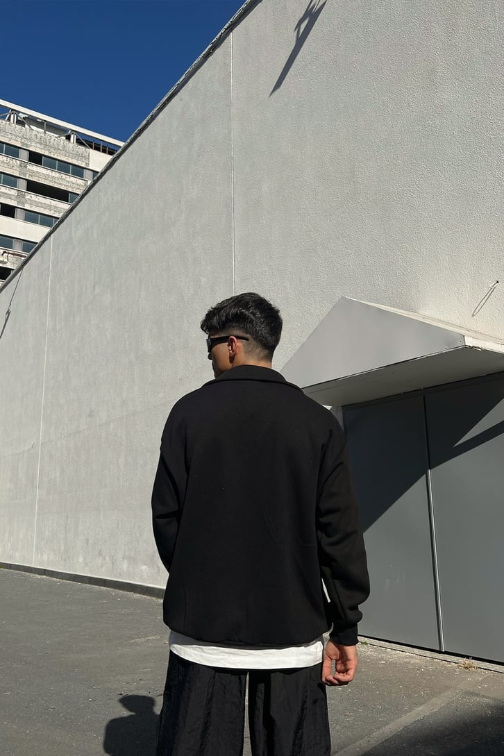 Aime Nakışlı Half-Zip Siyah Sweatshirt
