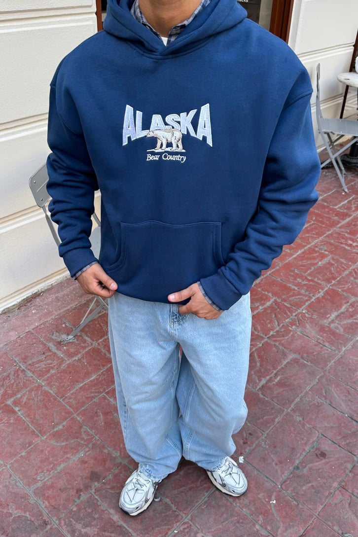 Alaska Nakışlı Oversize Hoodie