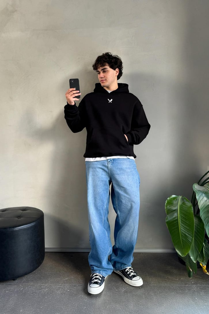 All İn Sırt  Baskılı Oversize Hoodie