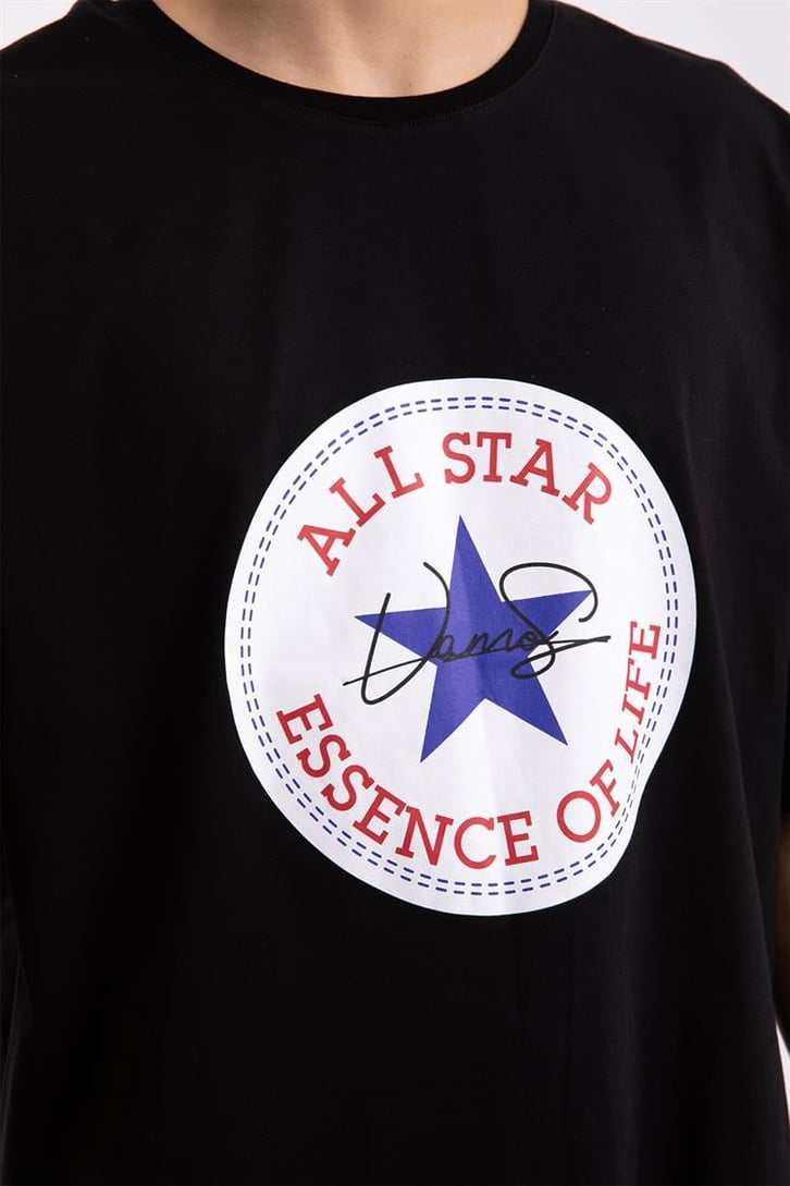 All Star Baskılı Siyah Oversize Tişört