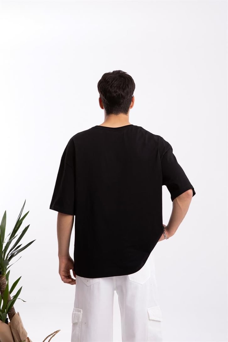 All Star Baskılı Siyah Oversize Tişört