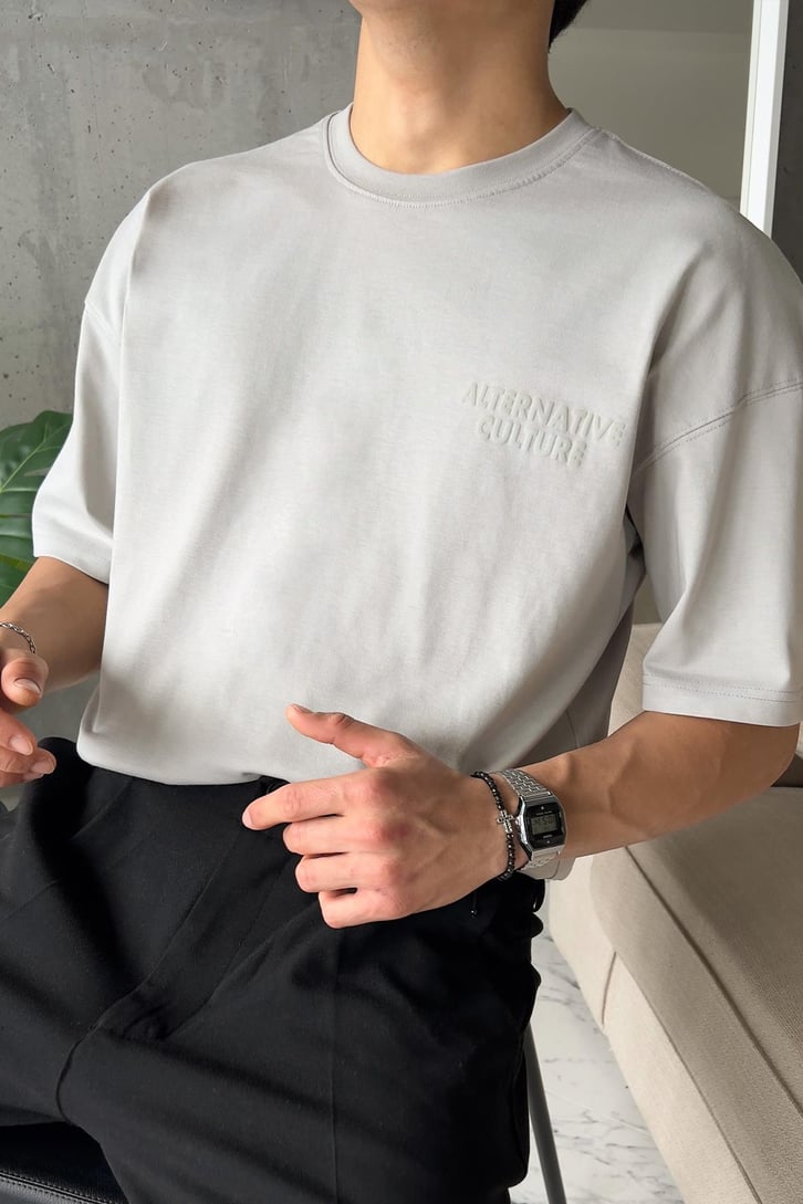 Alternative Baskılı Buz Gri Oversize Tişört
