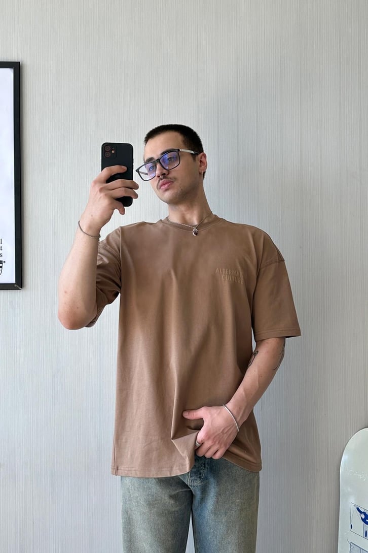 Alternative Baskılı Kahverengi Oversize Tişört