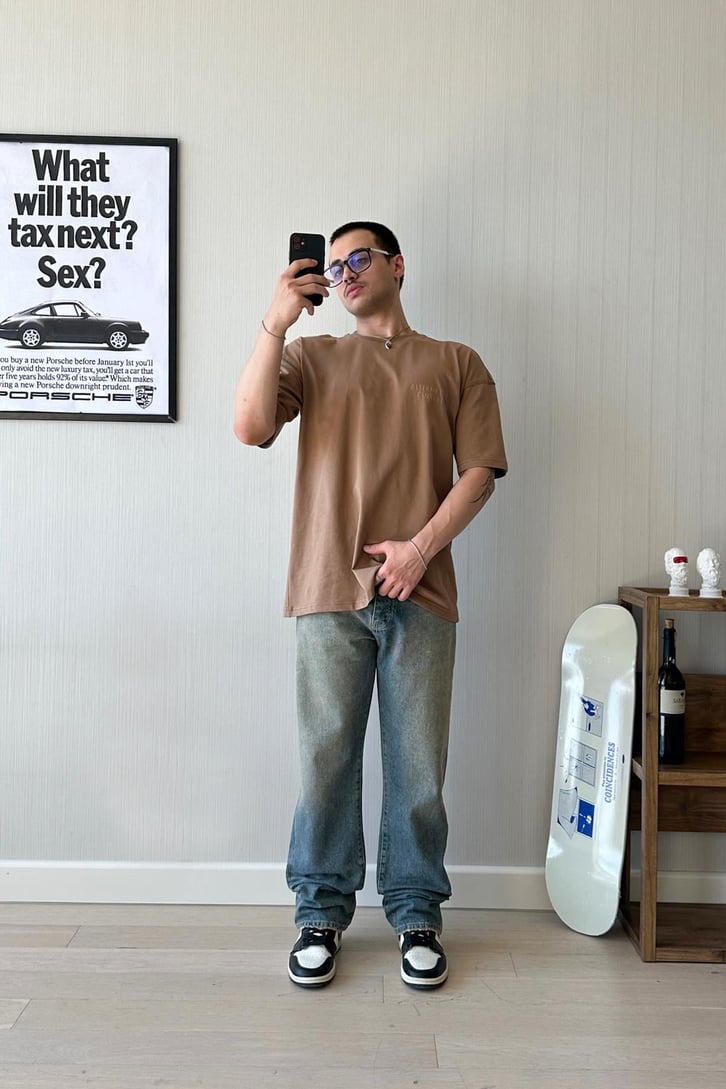 Alternative Baskılı Kahverengi Oversize Tişört