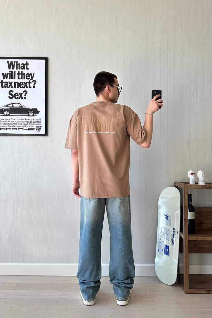 Alternative Baskılı Kahverengi Oversize Tişört