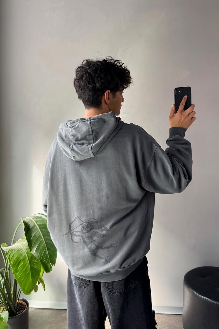 Angel Baskılı Oversize Hoodie