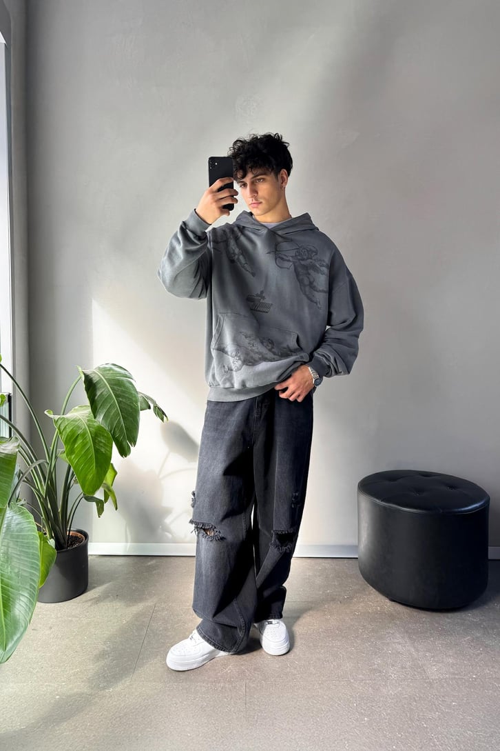 Angel Baskılı Oversize Hoodie