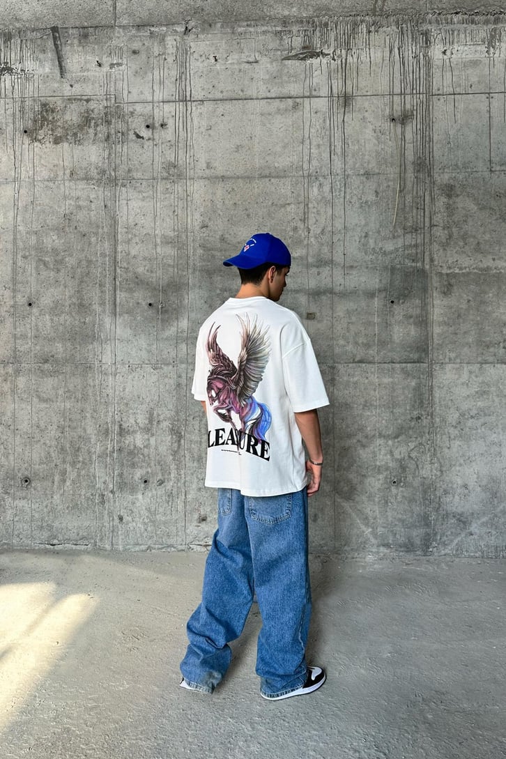 Angel Horse Baskılı Ekru Oversize Tişört