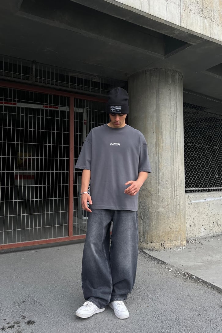 Angel Horse Baskılı Koyu Gri Oversize Tişört