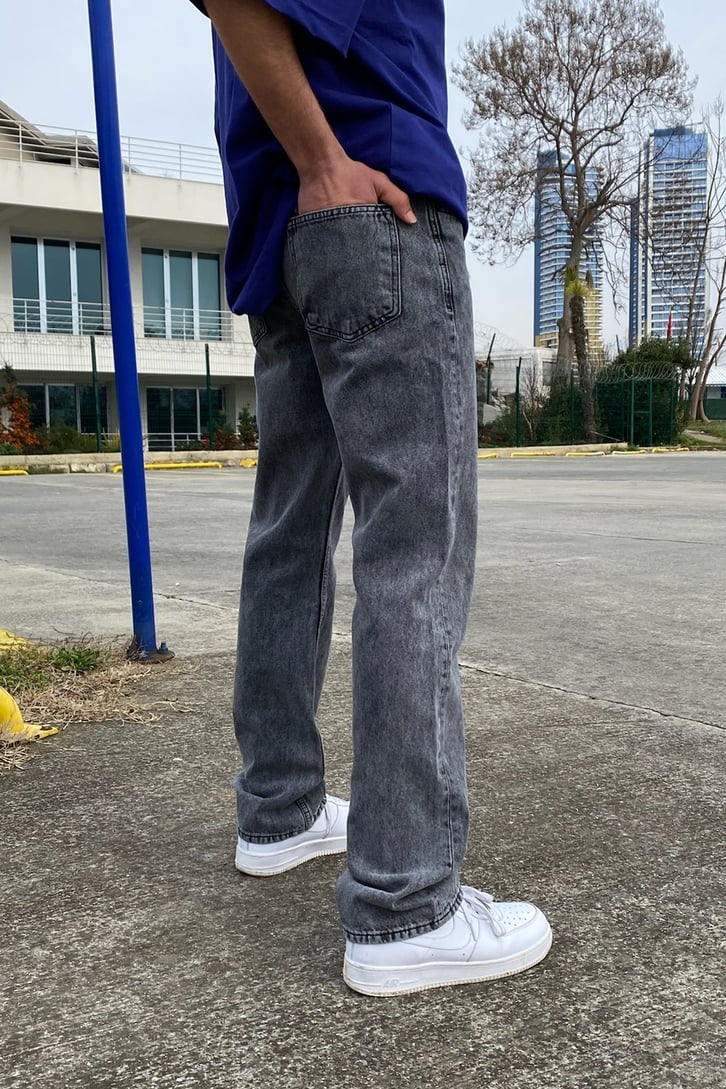 Antrasit Washed Losse Fit Jean