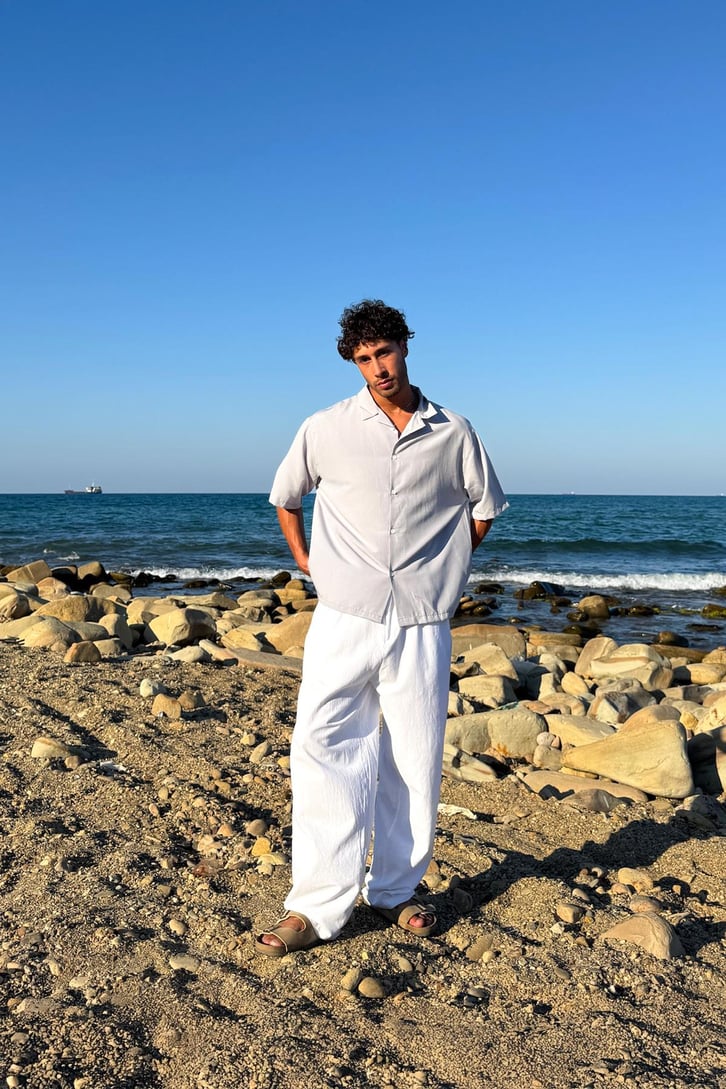 Apaş Yaka Oversize Kısa Kol Gömlek