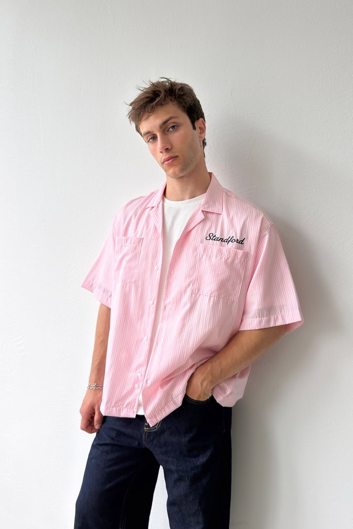 Apaş Yaka Stanford Nakışlı Oversize Gömlek