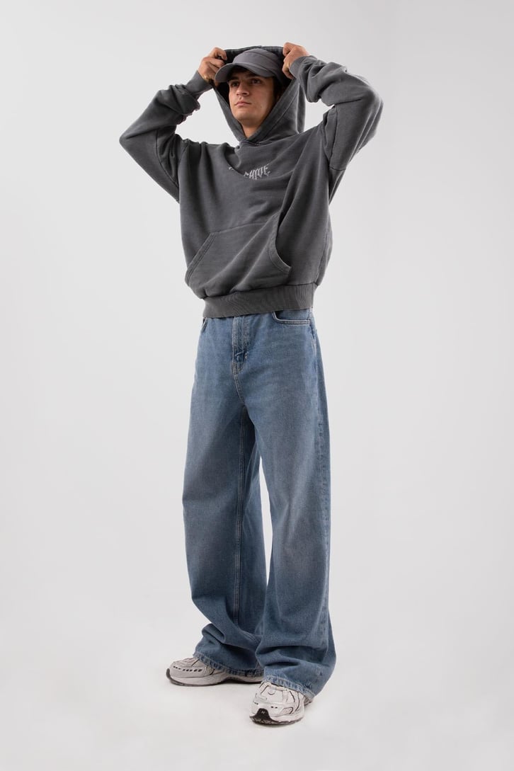 Archive Baskılı Acid Wash Oversize Hoodie
