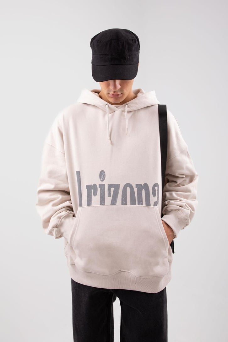 Arizona Baskılı Oversize Bej Hoodie