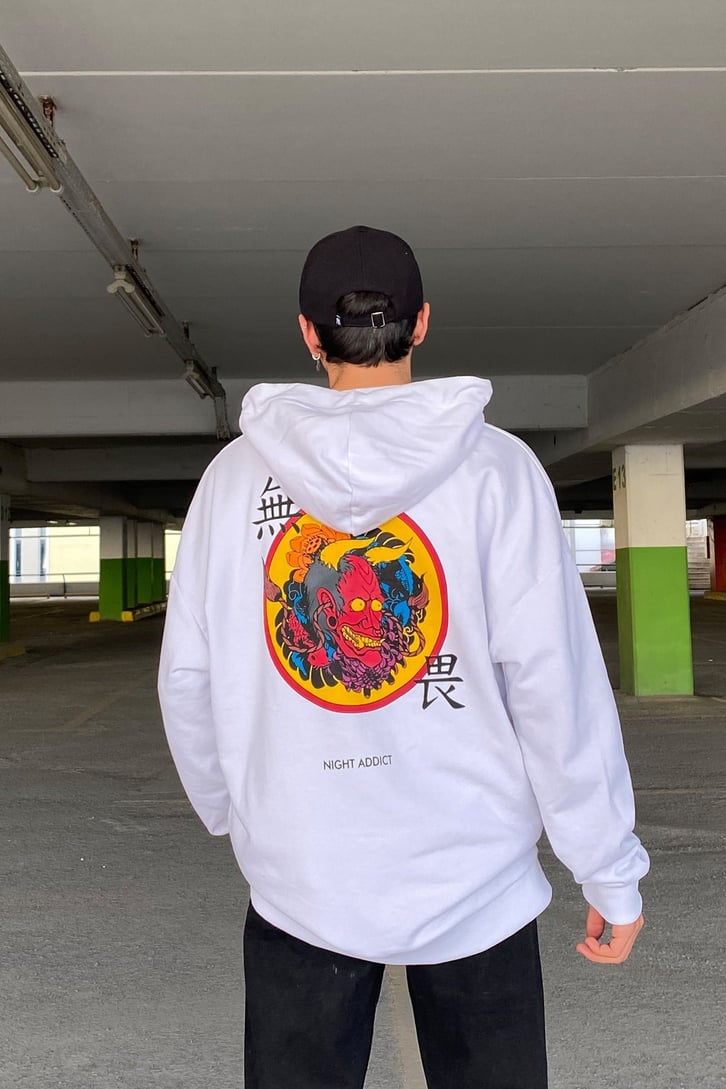ARKASI İBLİS BASKILI OVERSIZE HOODIE