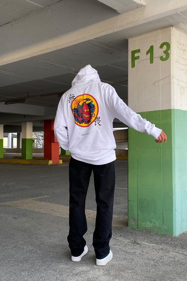 ARKASI İBLİS BASKILI OVERSIZE HOODIE