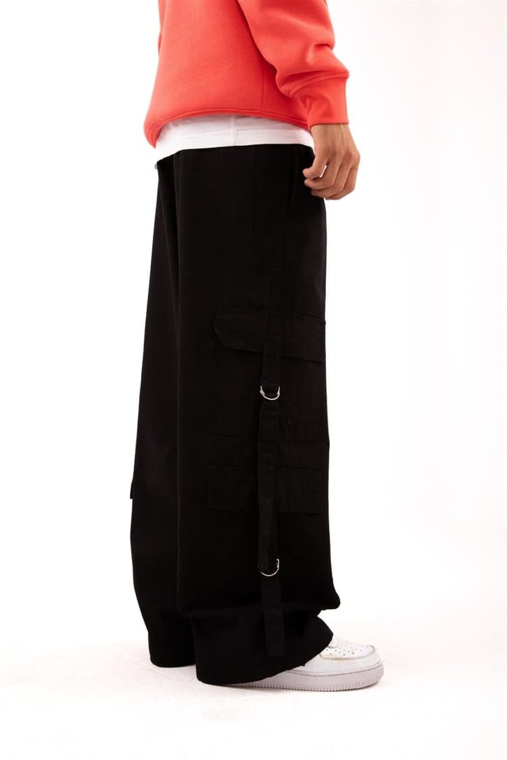 Ayarlanabilir Paça Aksesuarlı Siyah Baggy Pantolon