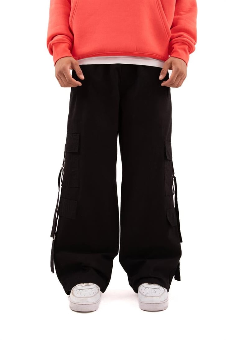 Ayarlanabilir Paça Aksesuarlı Siyah Baggy Pantolon