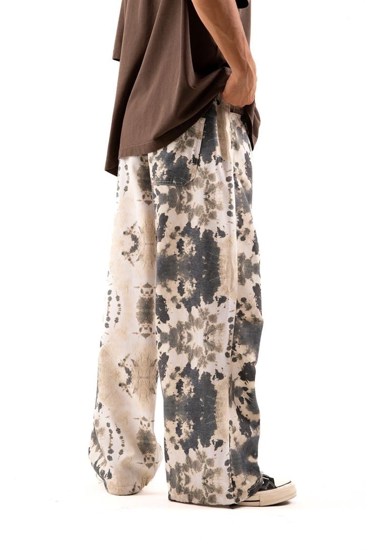 Ayarlanabilir Paça Gri Batik Desen Pantolon
