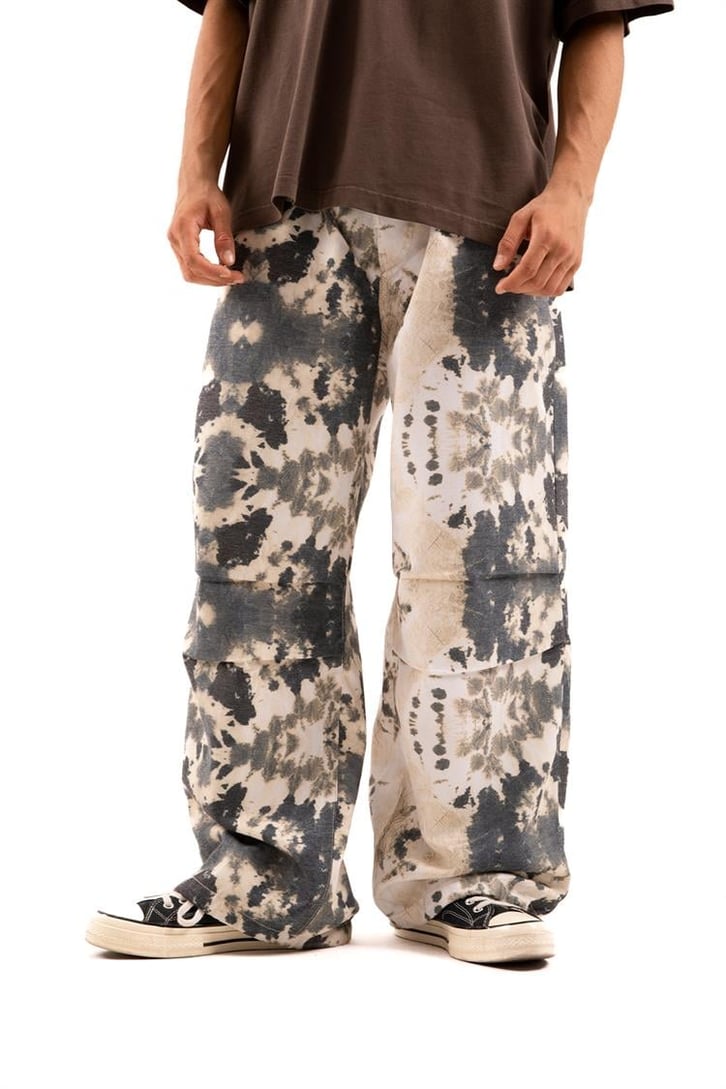 Ayarlanabilir Paça Gri Batik Desen Pantolon