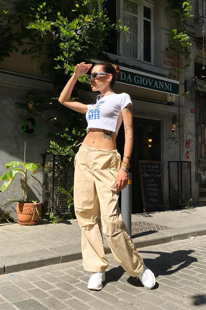 Ayarlanabilir Paça Haki Paraşüt Pantolon
