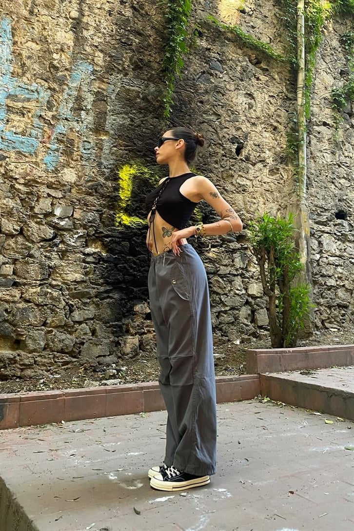 Ayarlanabilir Paça Haki Paraşüt Pantolon