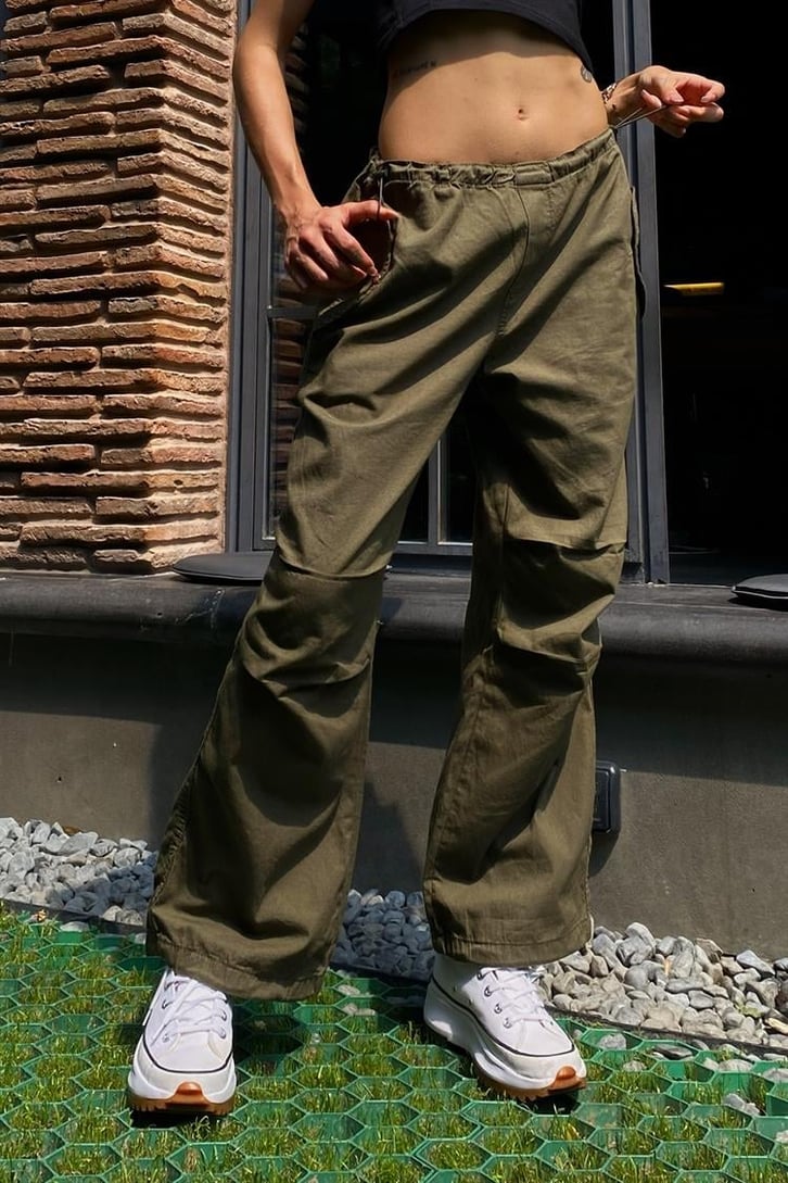 Ayarlanabilir Paça Haki Paraşüt Pantolon