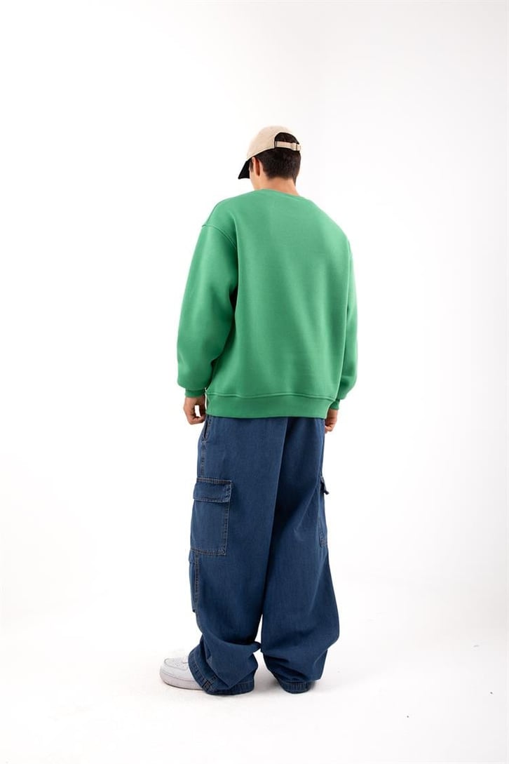 Ayarlanabilir Paça Kargo Cepli Mavi Baggy Jean