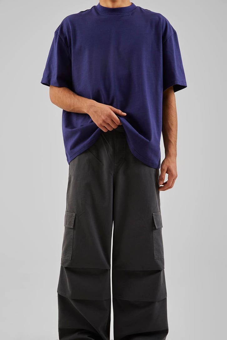 Ayarlanabilir Paça Kargo Cepli Mavi Baggy Jean