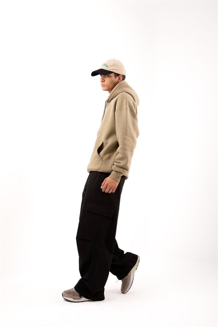 Ayarlanabilir Paça Kargo Cepli Mavi Baggy Jean