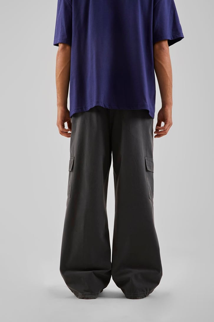 Ayarlanabilir Paça Kargo Cepli Mavi Baggy Jean