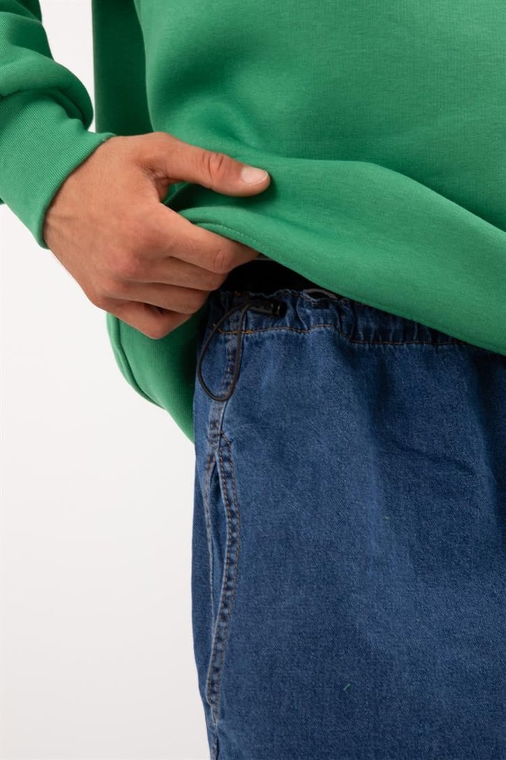 Ayarlanabilir Paça Kargo Cepli Mavi Baggy Jean