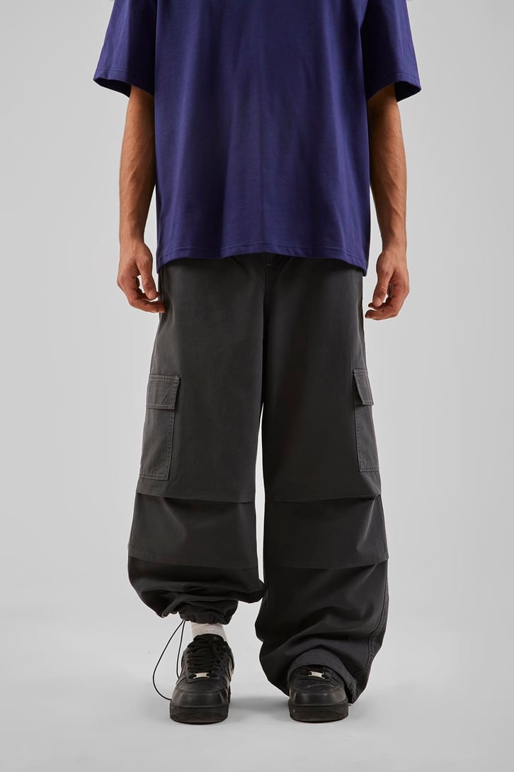 Ayarlanabilir Paça Kargo Cepli Mavi Baggy Jean