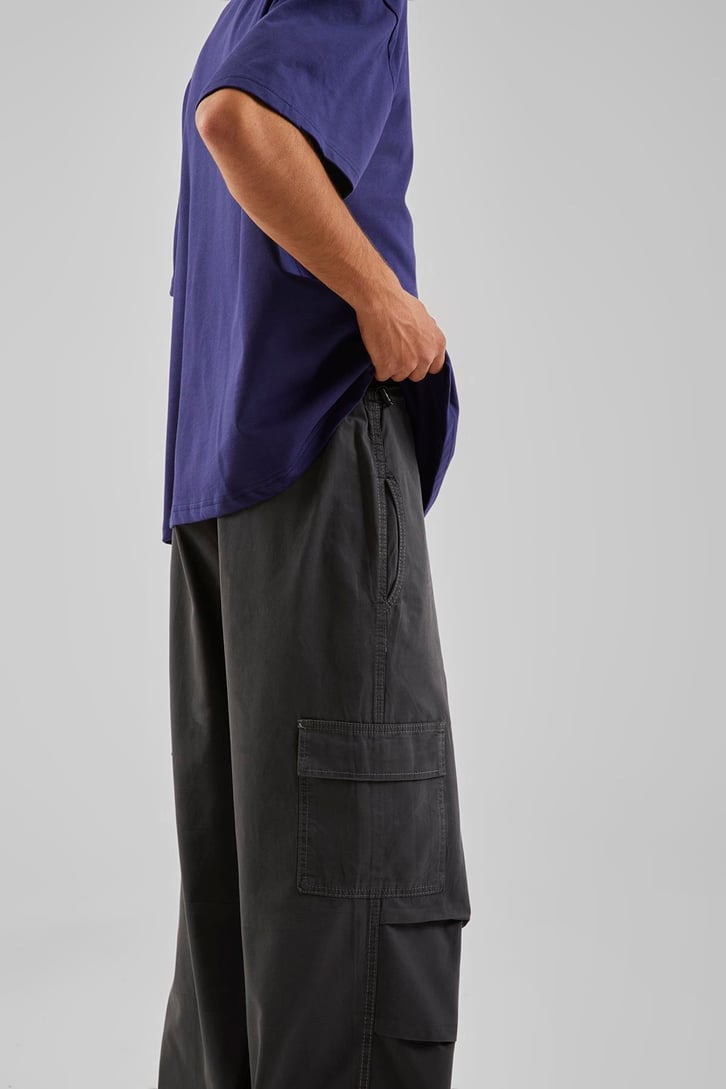 Ayarlanabilir Paça Kargo Cepli Mavi Baggy Jean