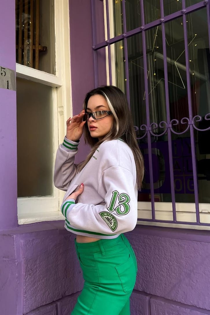 B99 Patch Detay Lila Kolej Ceket