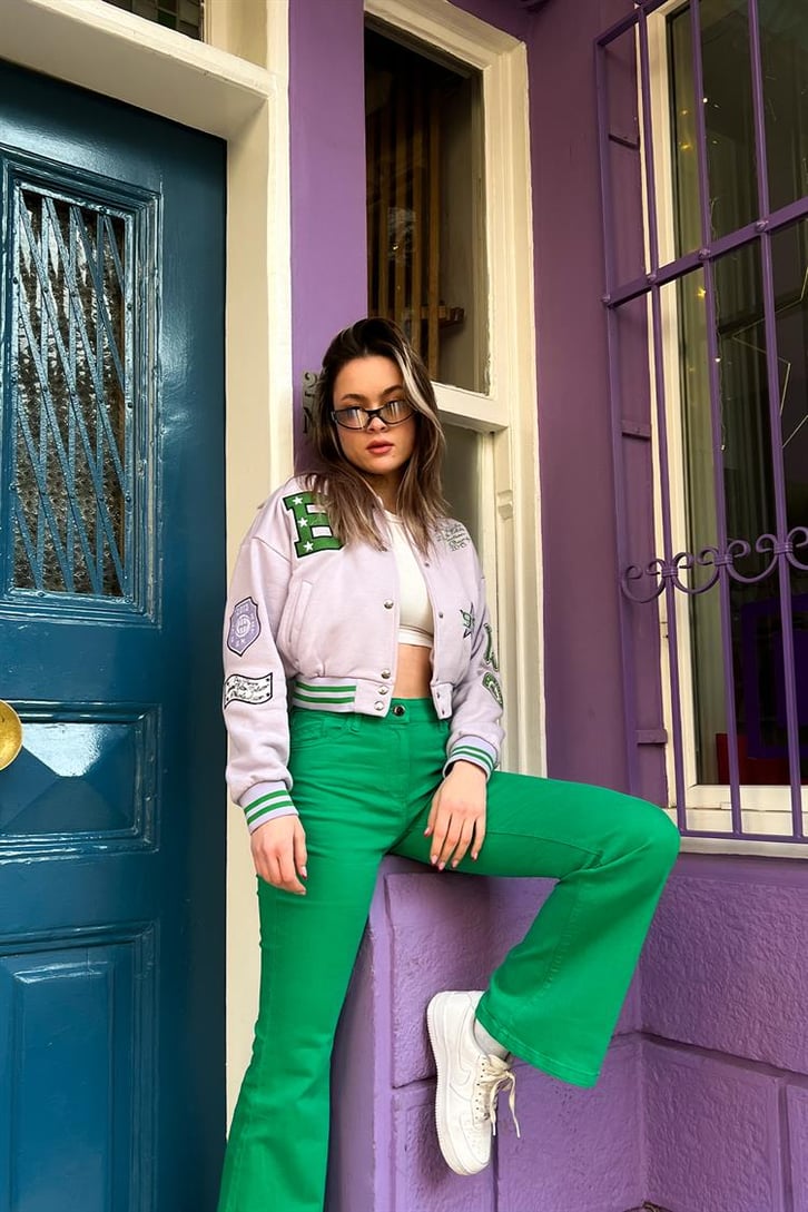 B99 Patch Detay Lila Kolej Ceket