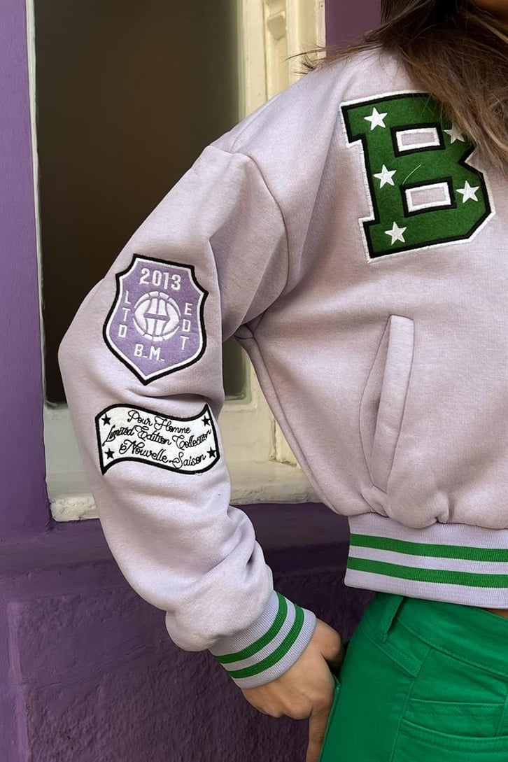 B99 Patch Detay Lila Kolej Ceket