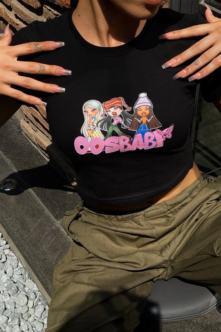 Baby Baskılı Siyah Crop