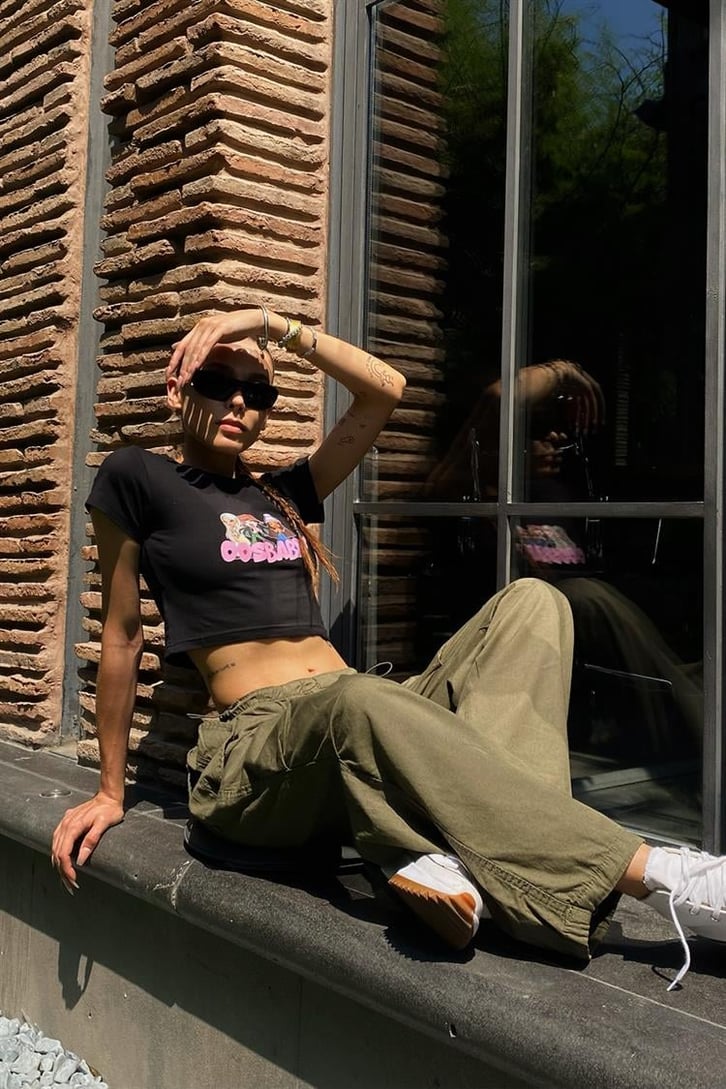 Baby Baskılı Siyah Crop