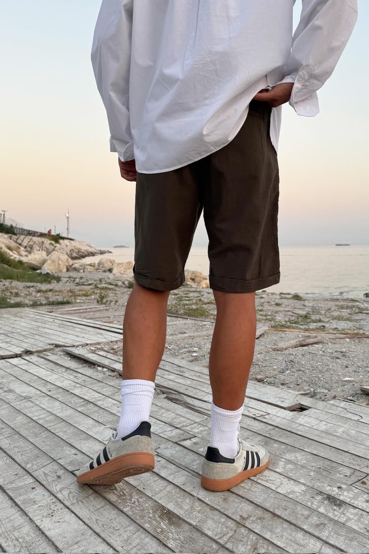 Bağcıklı Keten Bermuda Şort